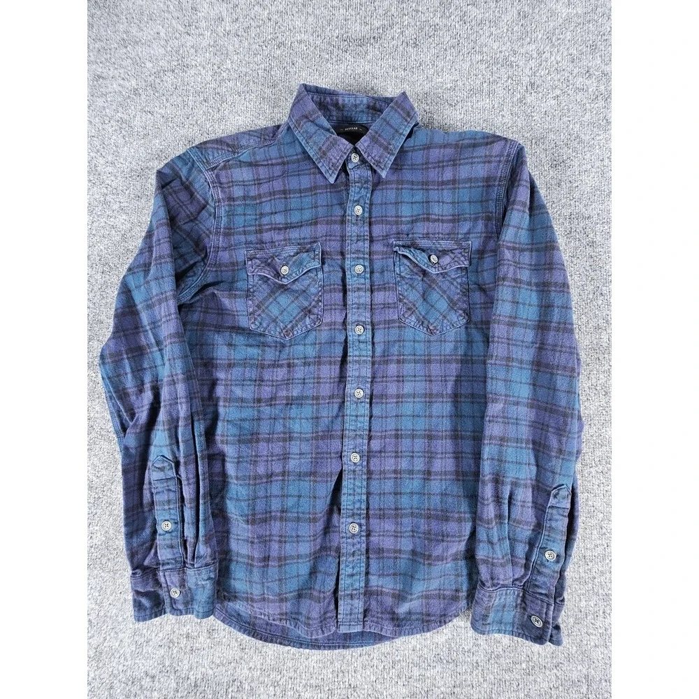 True Religion Shirt Mens Medium Blue Purple Plaid‎ Flannel Long Sleeve Western